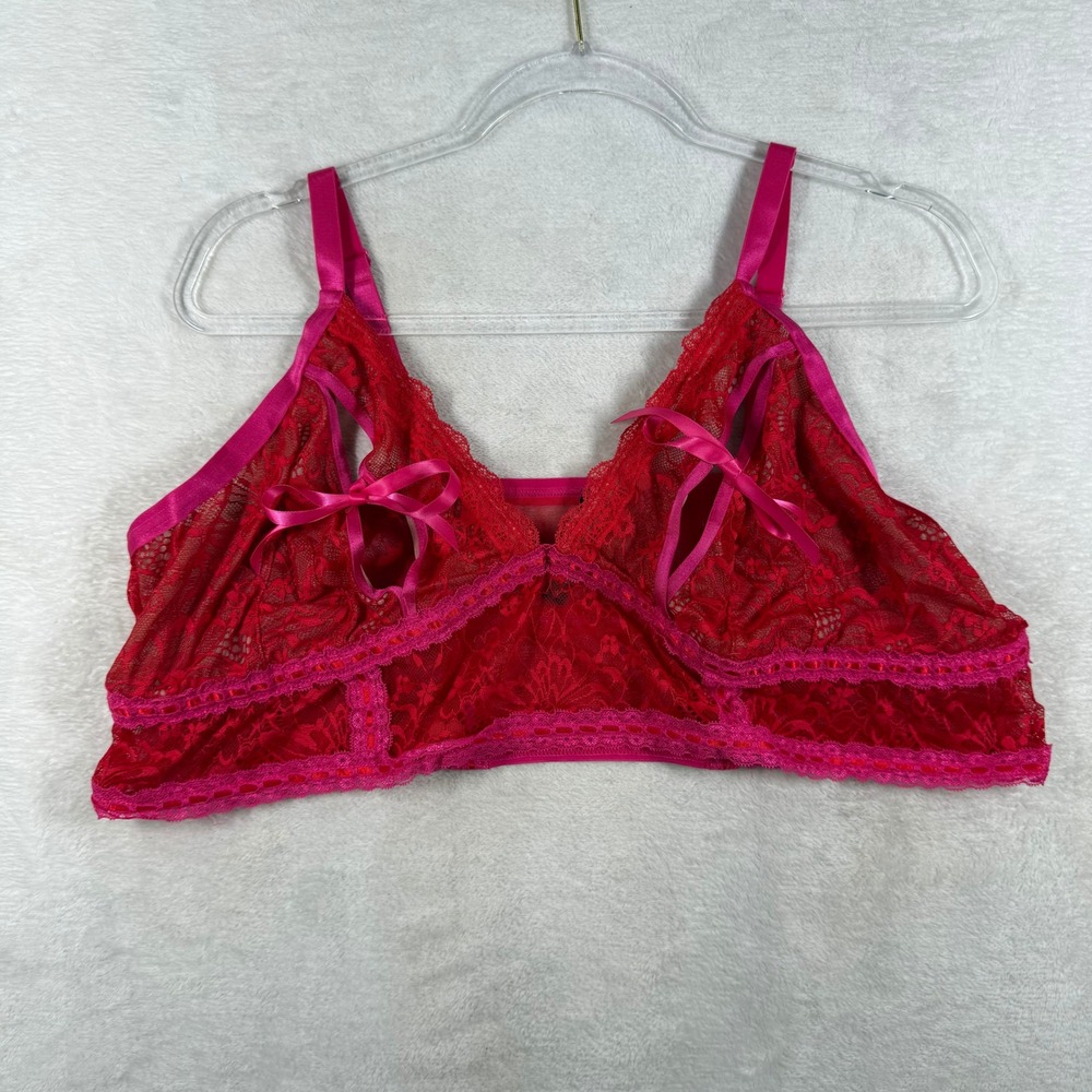 Torrid Red Pink Lace Keyhole Bralette Adjustable Straps Plus Size 4 42815282